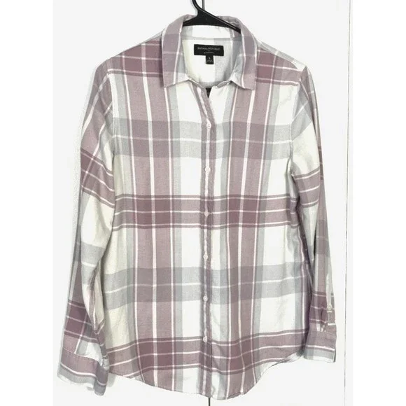 Banana Republic Boyfriend Fit Flannel Shirt Lilac/white Size Small - Picture 1 of 6